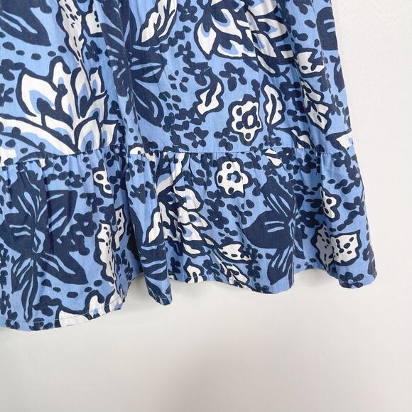 Sail To Sable XS Blue White Floral Print Mini Dress Puff Sleeves Fit and Flare - Picture 7 of 9